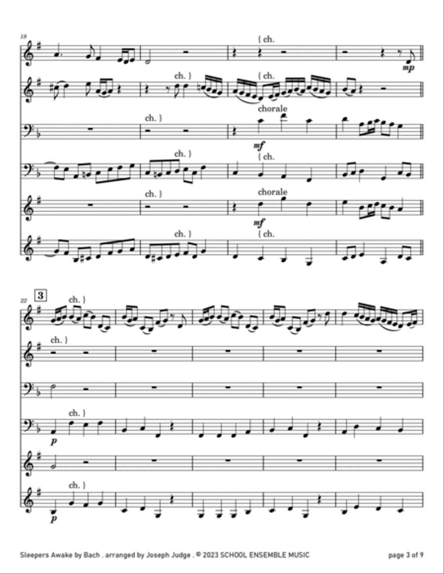 Sleepers Awake by Bach for Brass Quartet in Schools Brass Quartet scores gallery preview page 3