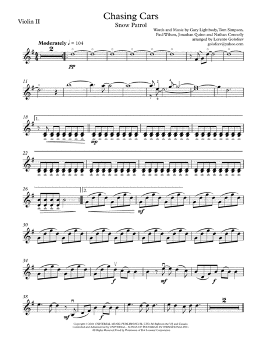 Chasing Cars String Quartet scores gallery preview page 3