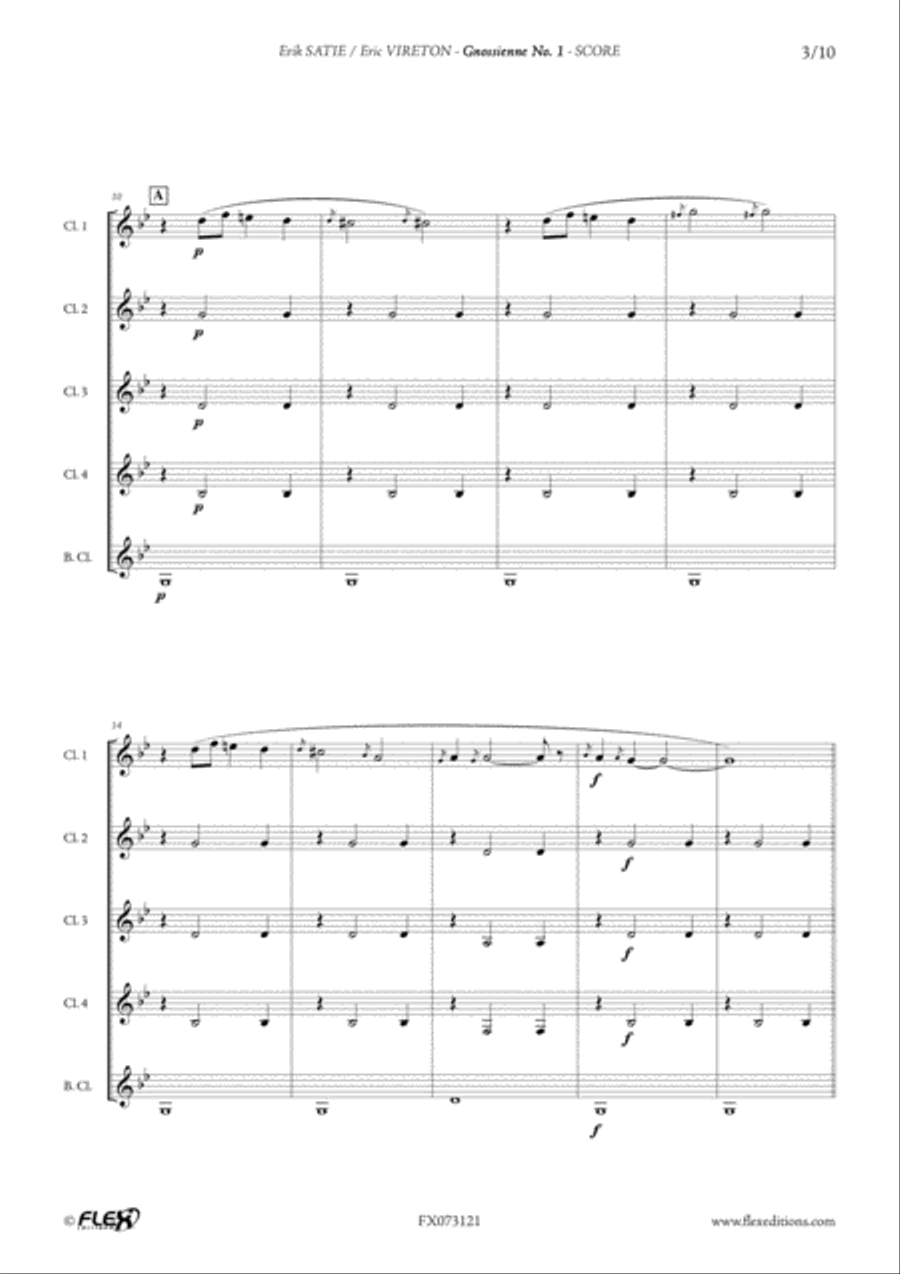 Gnossienne No. 1 Clarinet Quintet scores gallery preview page 3