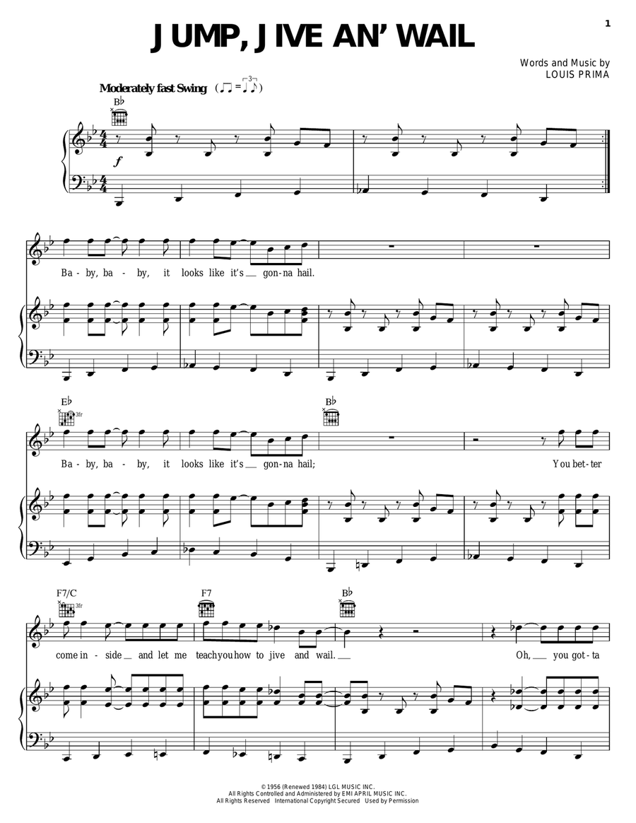 Jump, Jive An' Wail Piano, Vocal, Guitar scores gallery preview page 1