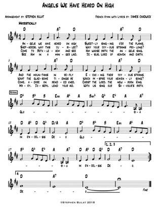 Angels We Have Heard On High - Lead sheet (melody, lyrics & chords) in key of D