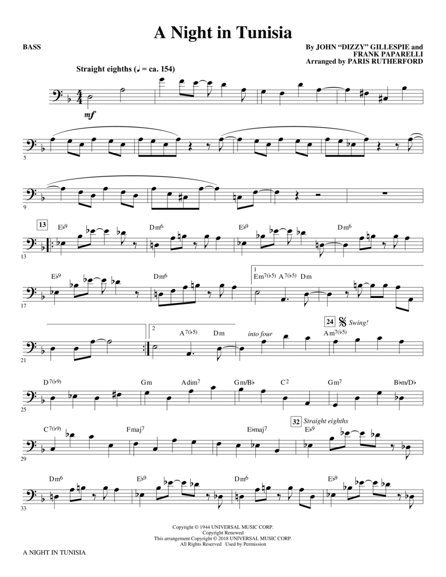A Night in Tunisia (arr. Paris Rutherford) - Bass Choir scores gallery preview page 1