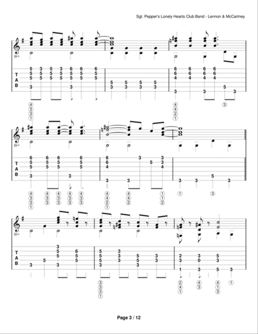 Sgt. Pepper's Lonely Hearts Club Band Guitar Solo scores gallery preview page 3