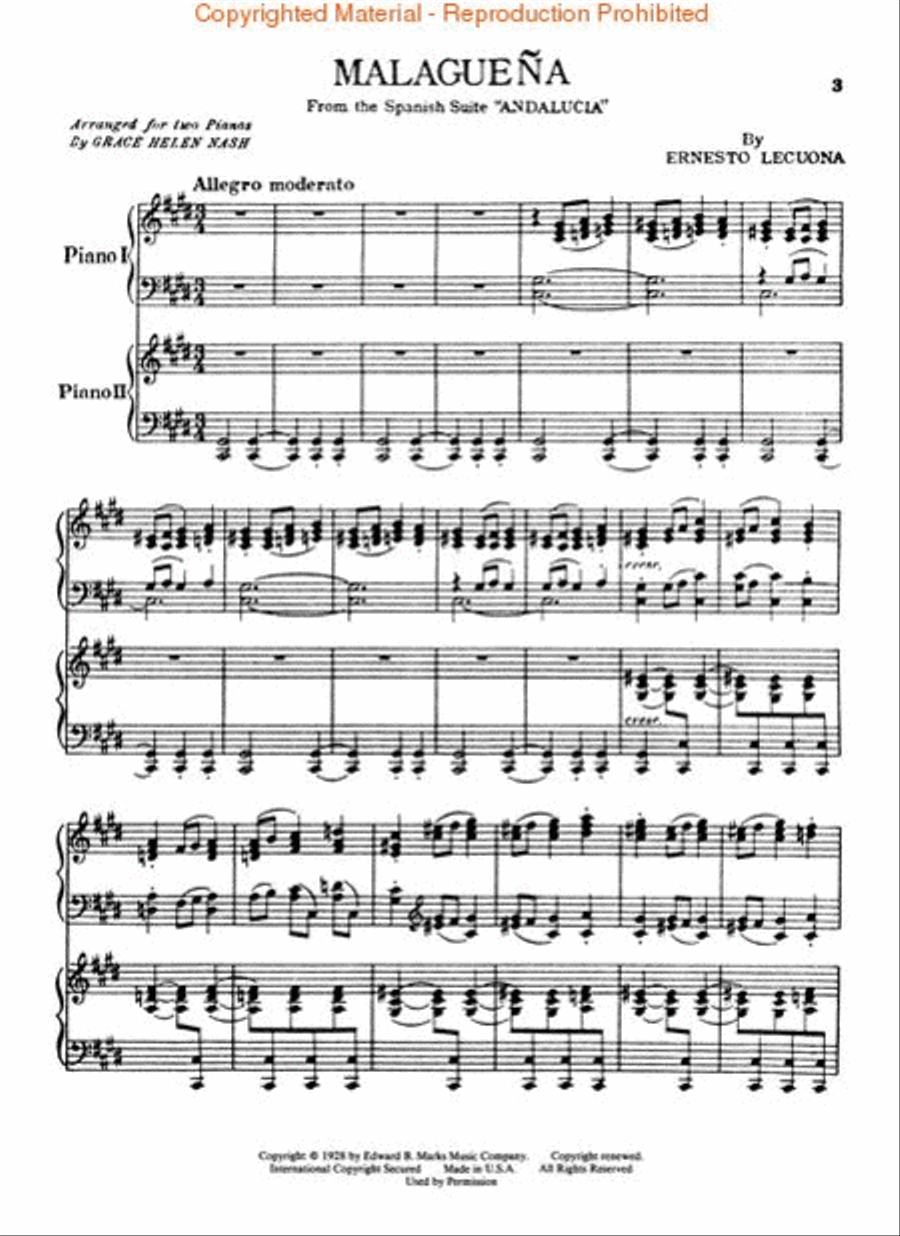 Malaguena Piano Duet scores gallery preview page 3