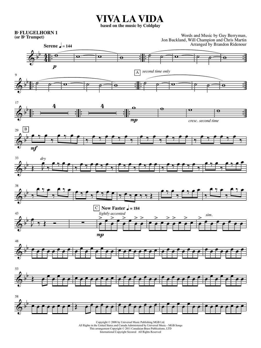 Viva La Vida - Bb Trumpet 1 Brass Quintet scores gallery preview page 1