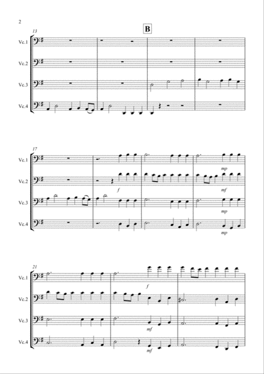 Hornpipe from Handel's Water Music for Cello Quartet Cello Solo scores gallery preview page 2