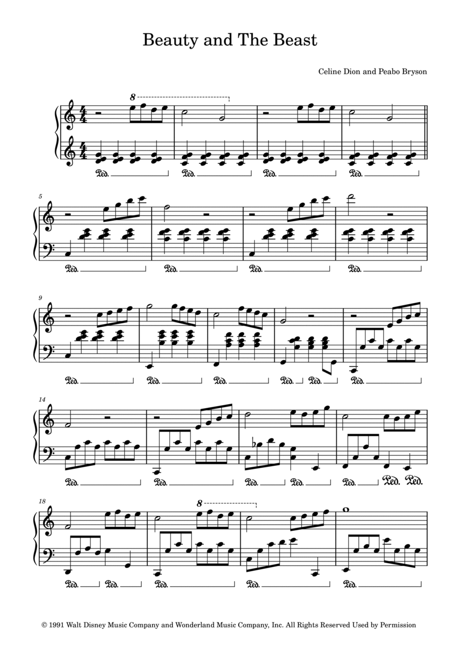Beauty And The Beast Beauty And The Beast Piano Solo scores gallery preview page 1