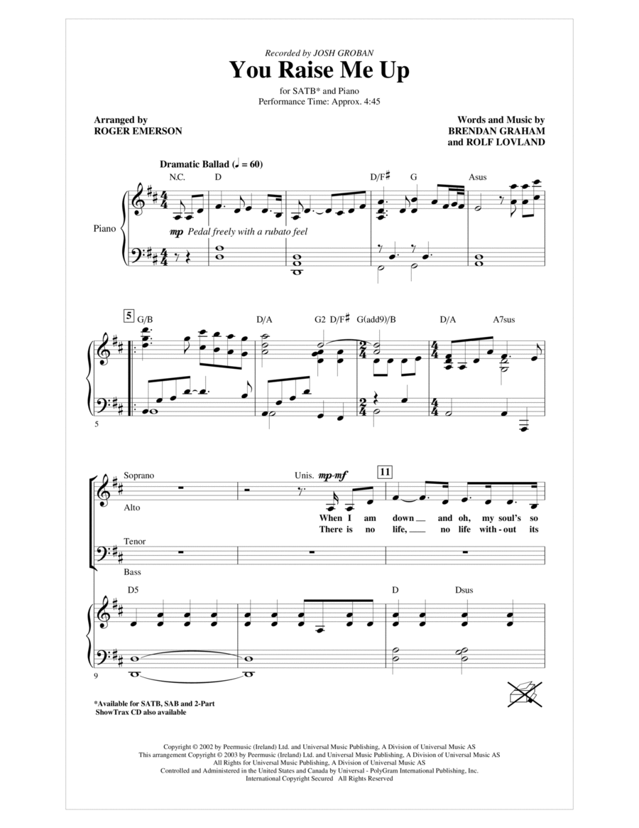 You Raise Me Up (arr. Roger Emerson) 4-Part scores gallery preview page 1