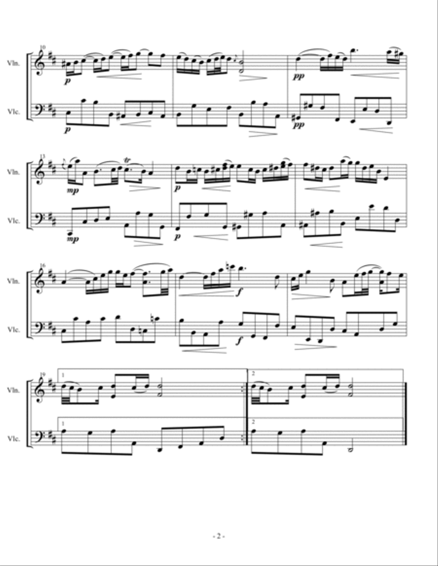 Air On A G String by Bach (arranged for String Duet) String Duet scores gallery preview page 3