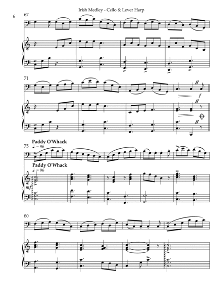 Irish Medley, Duet for Cello & Lever Harp String Duet scores gallery preview page 6