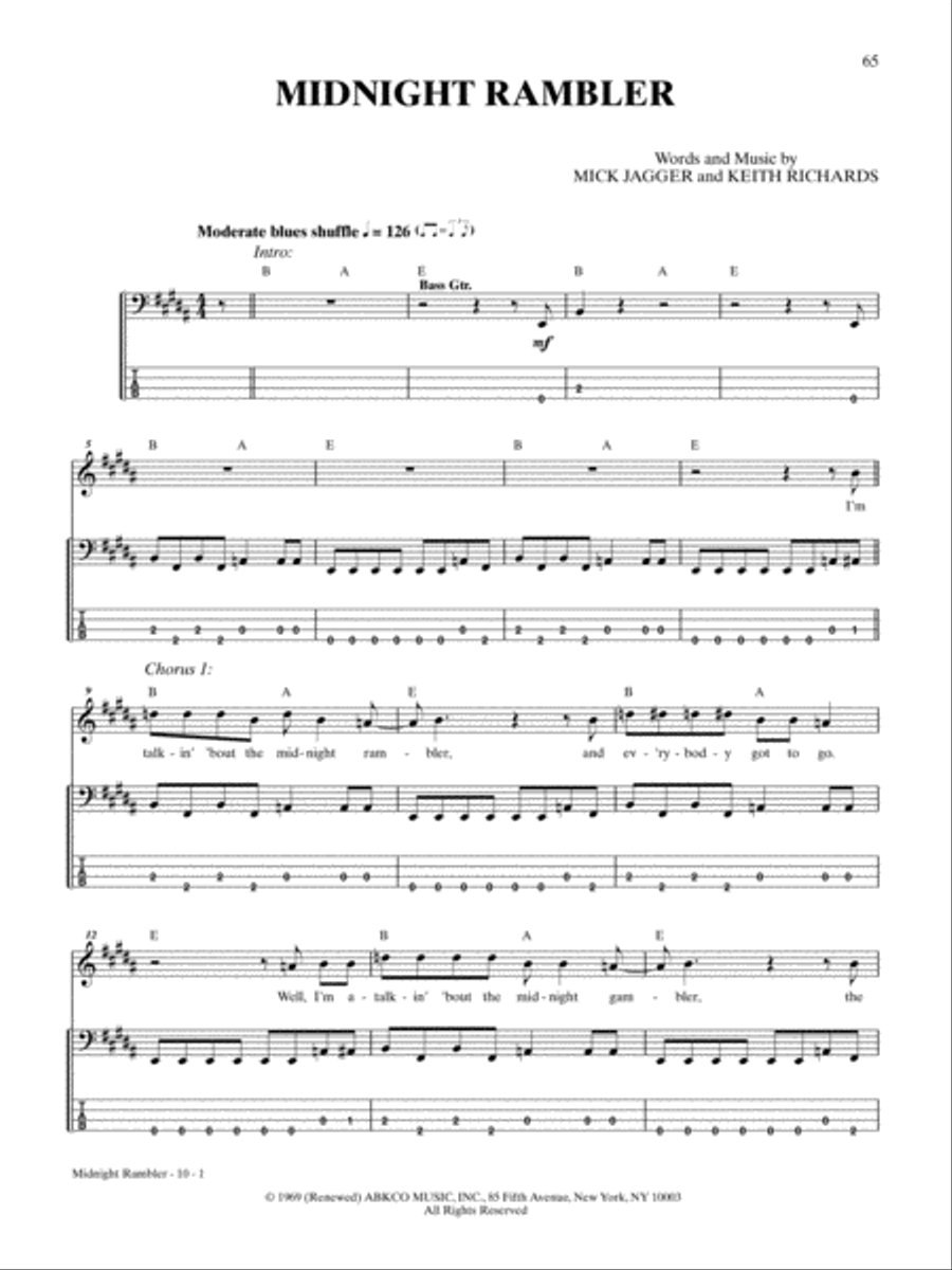 Midnight Rambler Bass Guitar Tablature scores gallery preview page 1