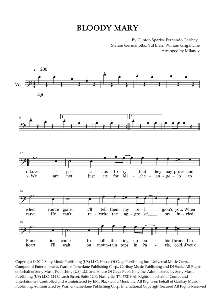 Bloody Mary Bloody Mary Cello Solo scores gallery preview page 1