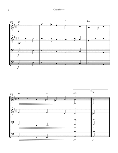 greensleeves brass quartet sheet music chord symbols image number null