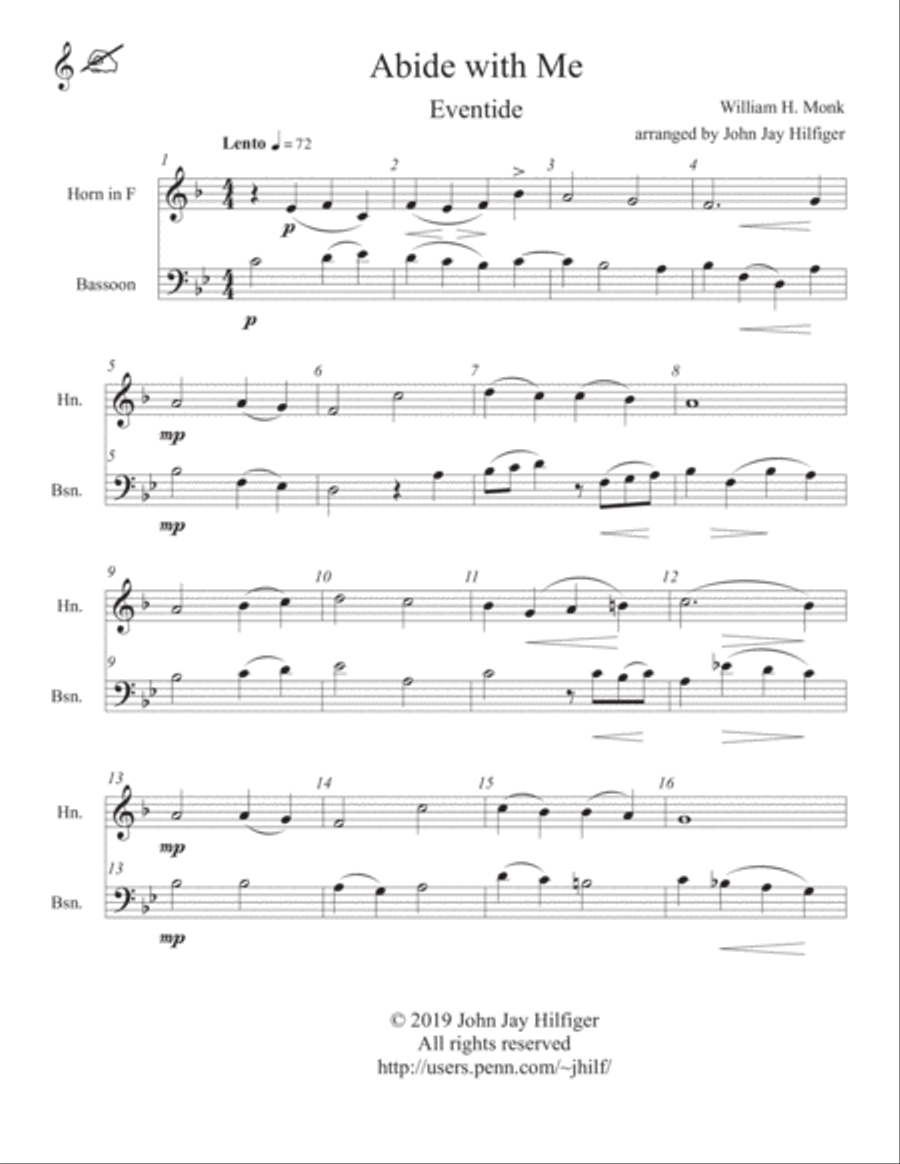 Abide with Me for Horn and Bassoon Woodwind Duet scores gallery preview page 3
