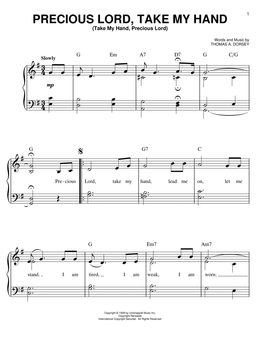 Precious Lord, Take My Hand (Take My Hand, Precious Lord) Easy Piano scores gallery preview page 1