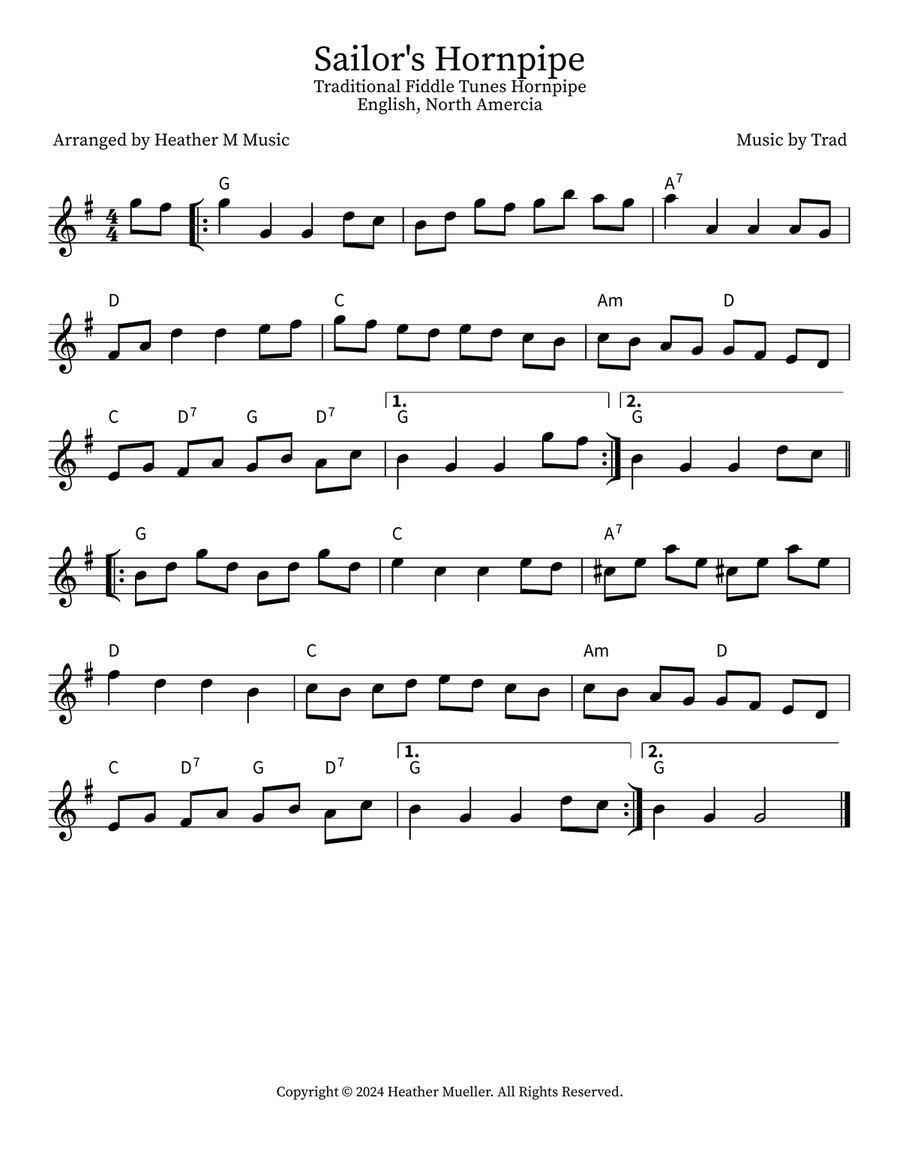 Sailor's Hornpipe Violin scores gallery preview page 1