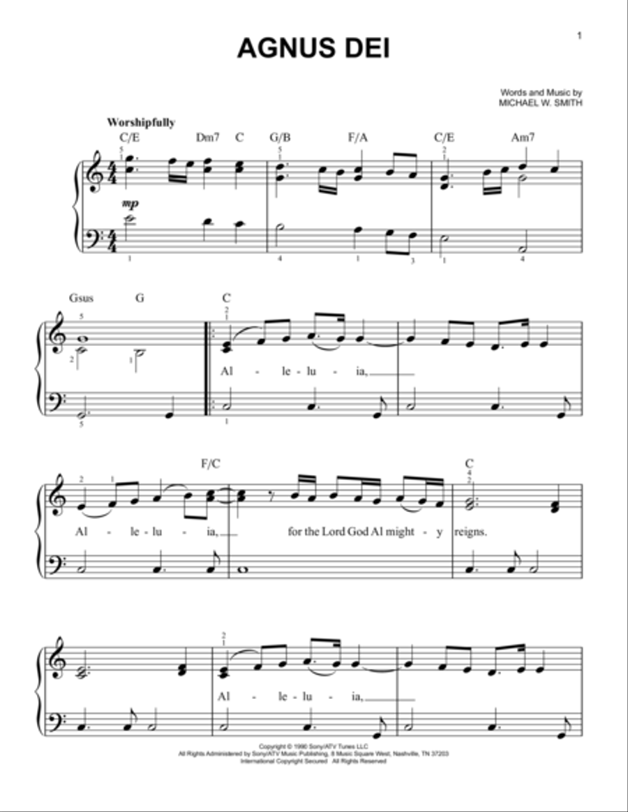 Agnus Dei Easy Piano scores gallery preview page 1