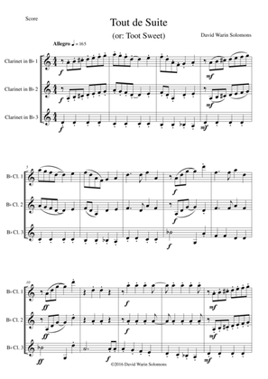 Tout de Suite (or Toot Sweet) for clarinet trio (3 B flat clarinets)