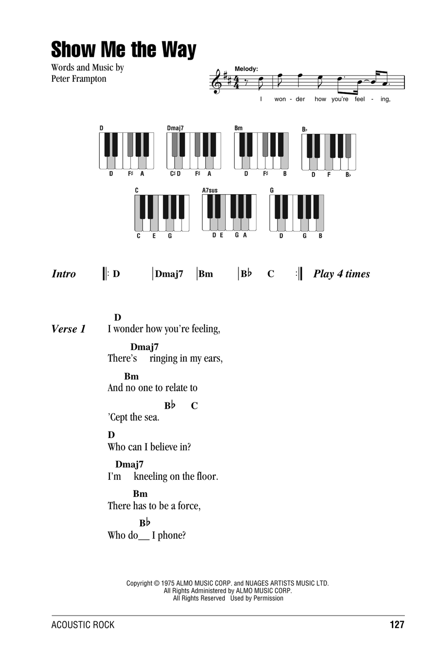 Show Me The Way Piano scores gallery preview page 1