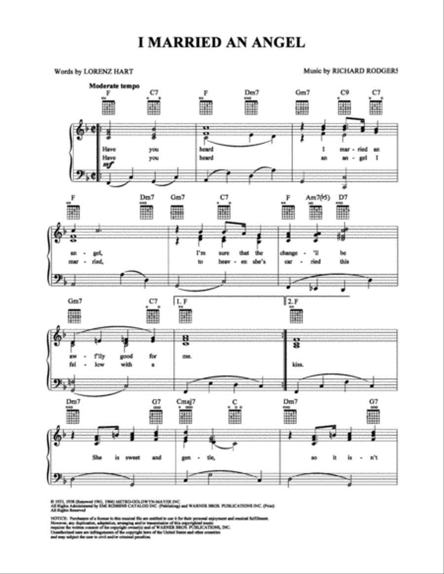 I Married An Angel I Married An Angel Piano, Vocal, Guitar scores gallery preview page 1