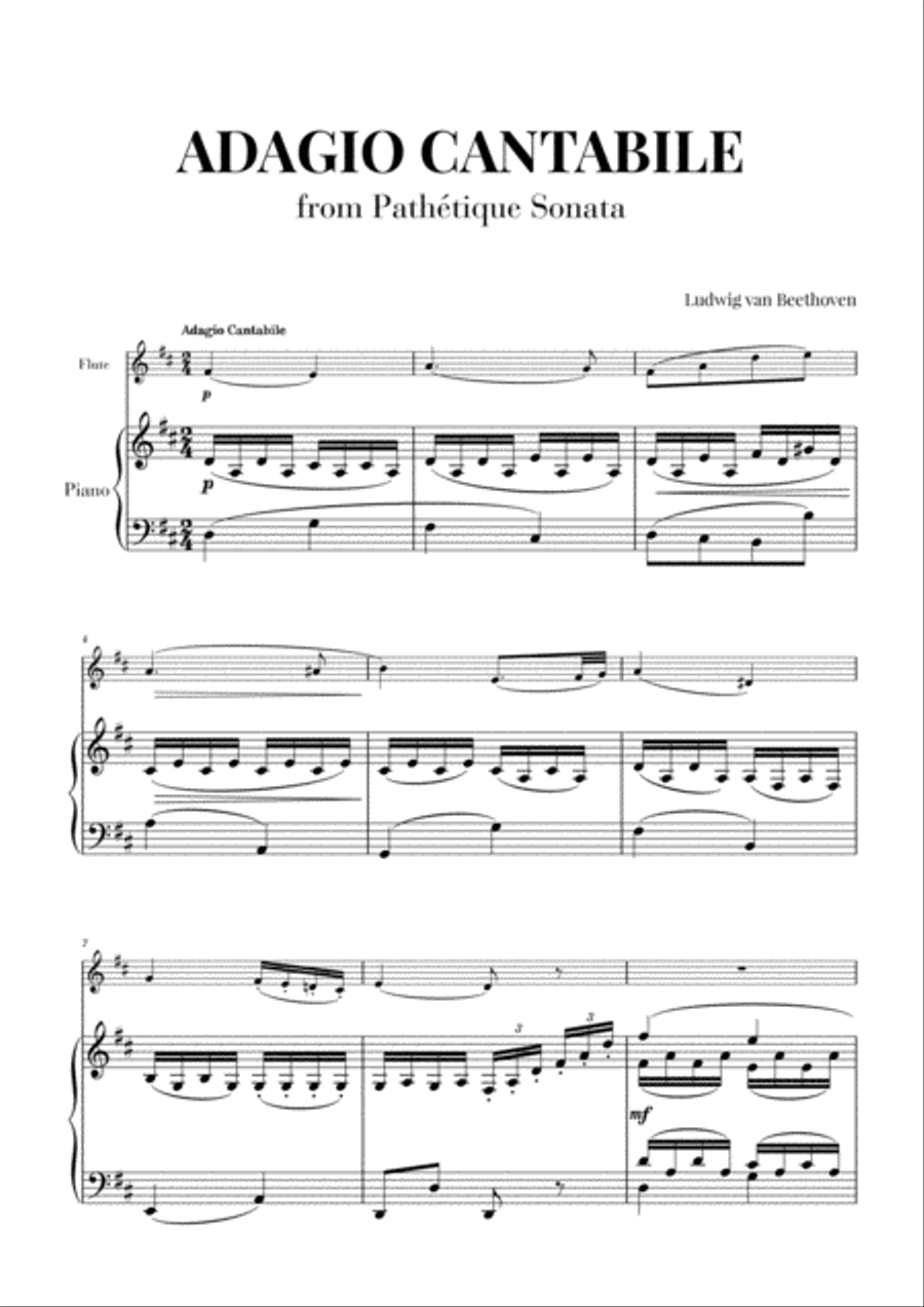 Sonata Pathetique (2nd Movement) - Adagio Cantabile for Flute and Piano Woodwind Ensemble scores gallery preview page 1
