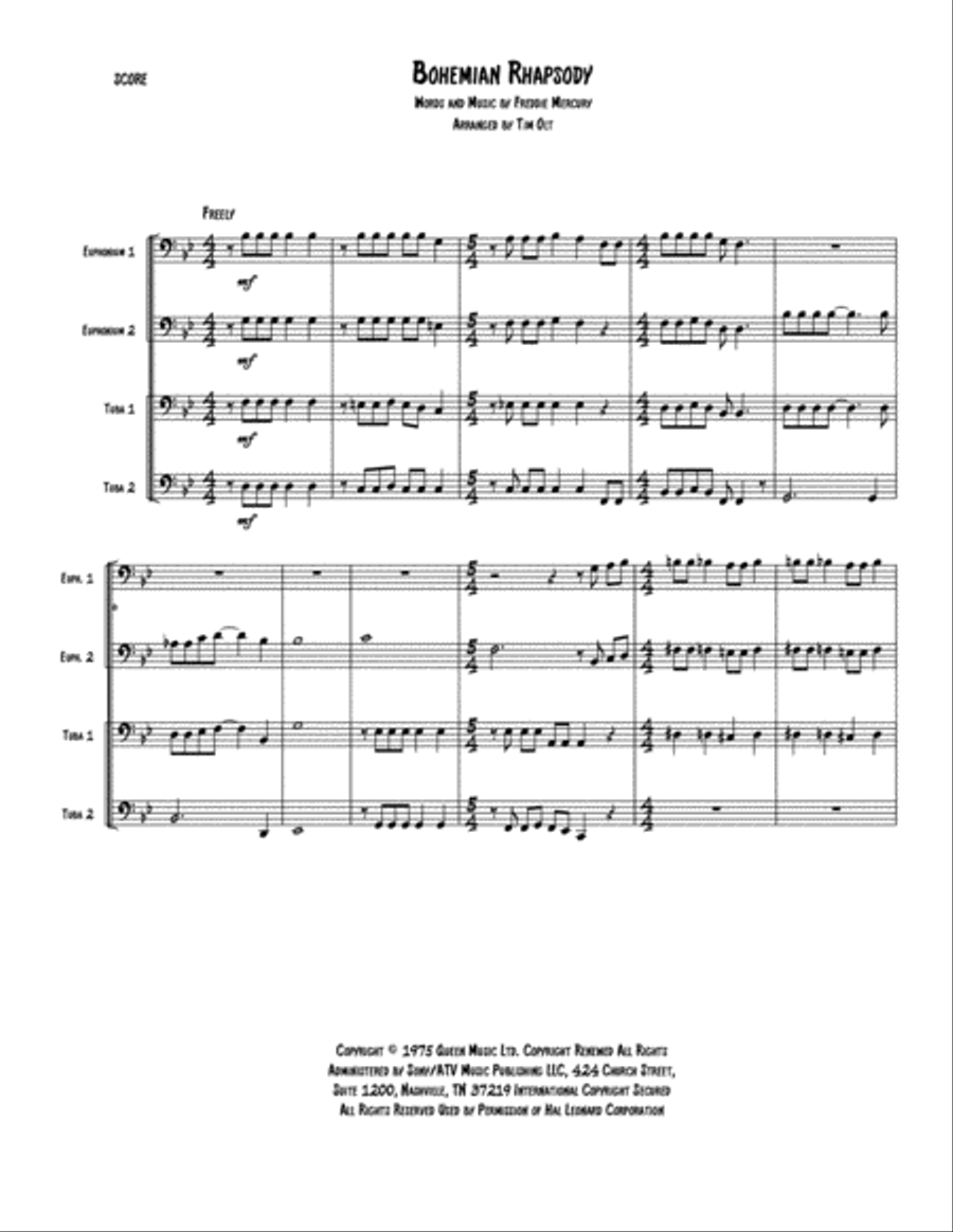 Bohemian Rhapsody Brass Ensemble scores gallery preview page 1