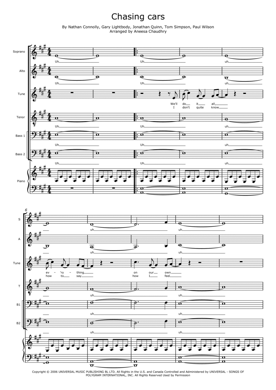 Chasing Cars 4-Part scores gallery preview page 1