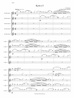 Mozart Kyrie canon a 5 arranged for 5 alto recorders