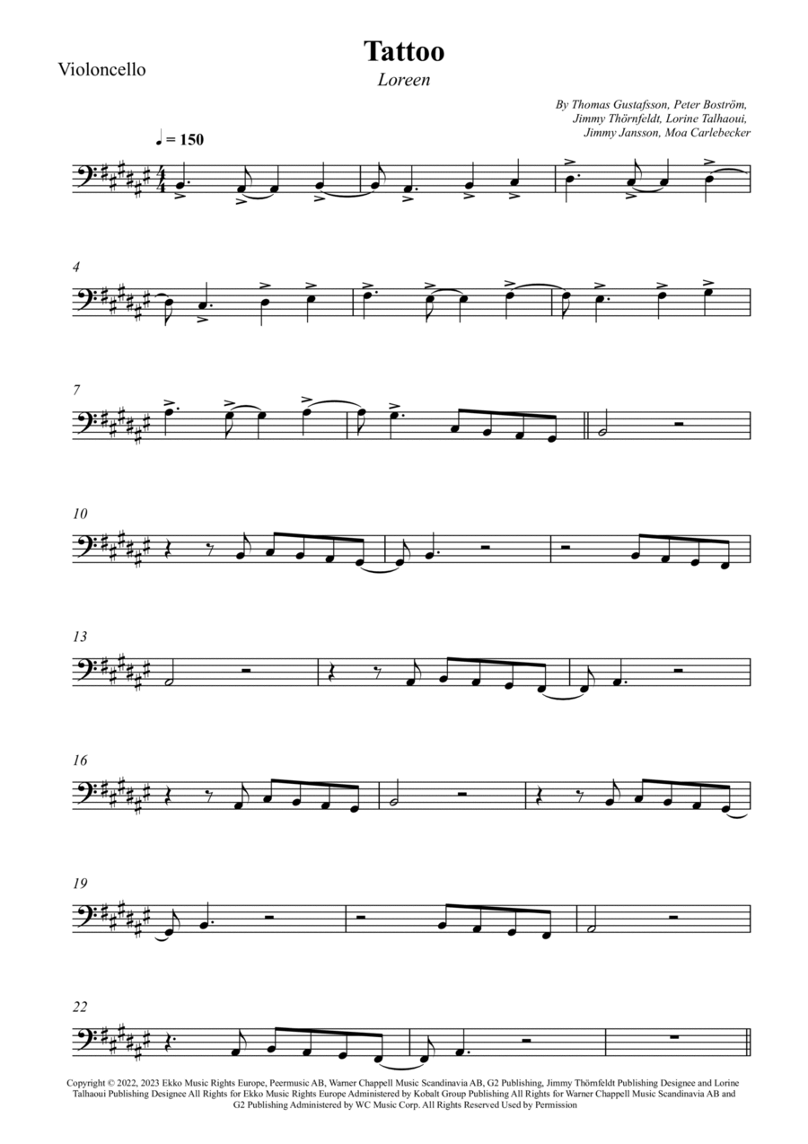 Tattoo Cello Solo scores gallery preview page 1