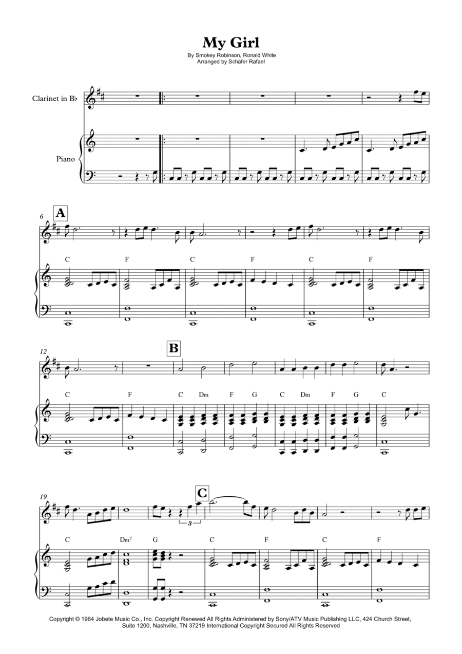 My Girl My Girl B-Flat Clarinet scores gallery preview page 1