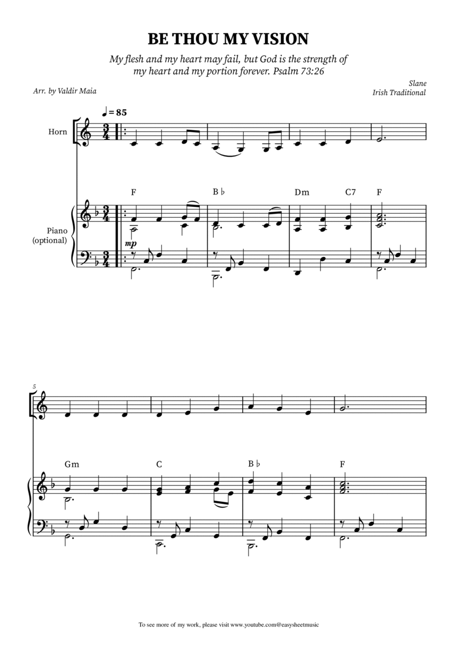 Be Thou My Vision - French Horn Solo with Piano (Chords) Piano scores gallery preview page 1
