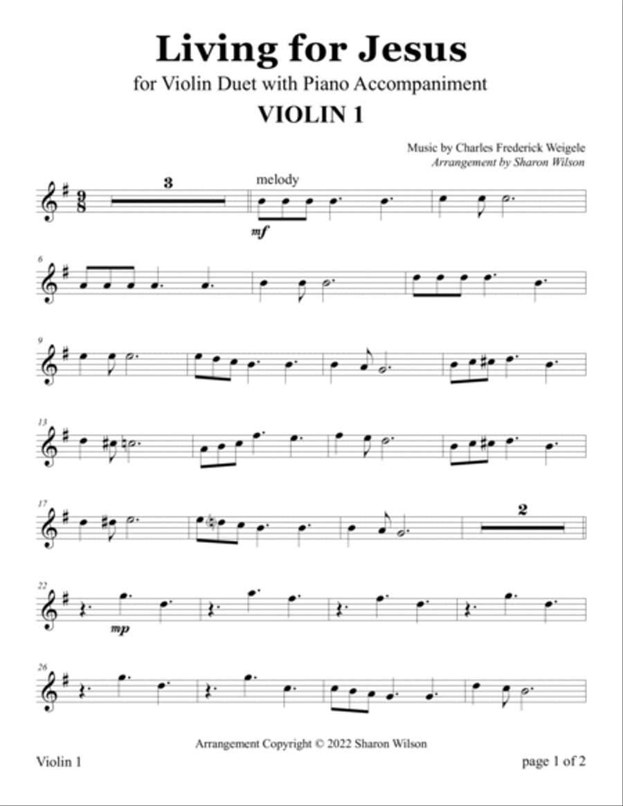 Living for Jesus (Violin Duet with Piano Accompaniment) Flute scores gallery preview page 3