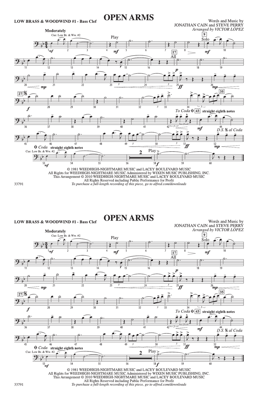 Open Arms: Low Brass & Woodwinds #1 - Bass Clef