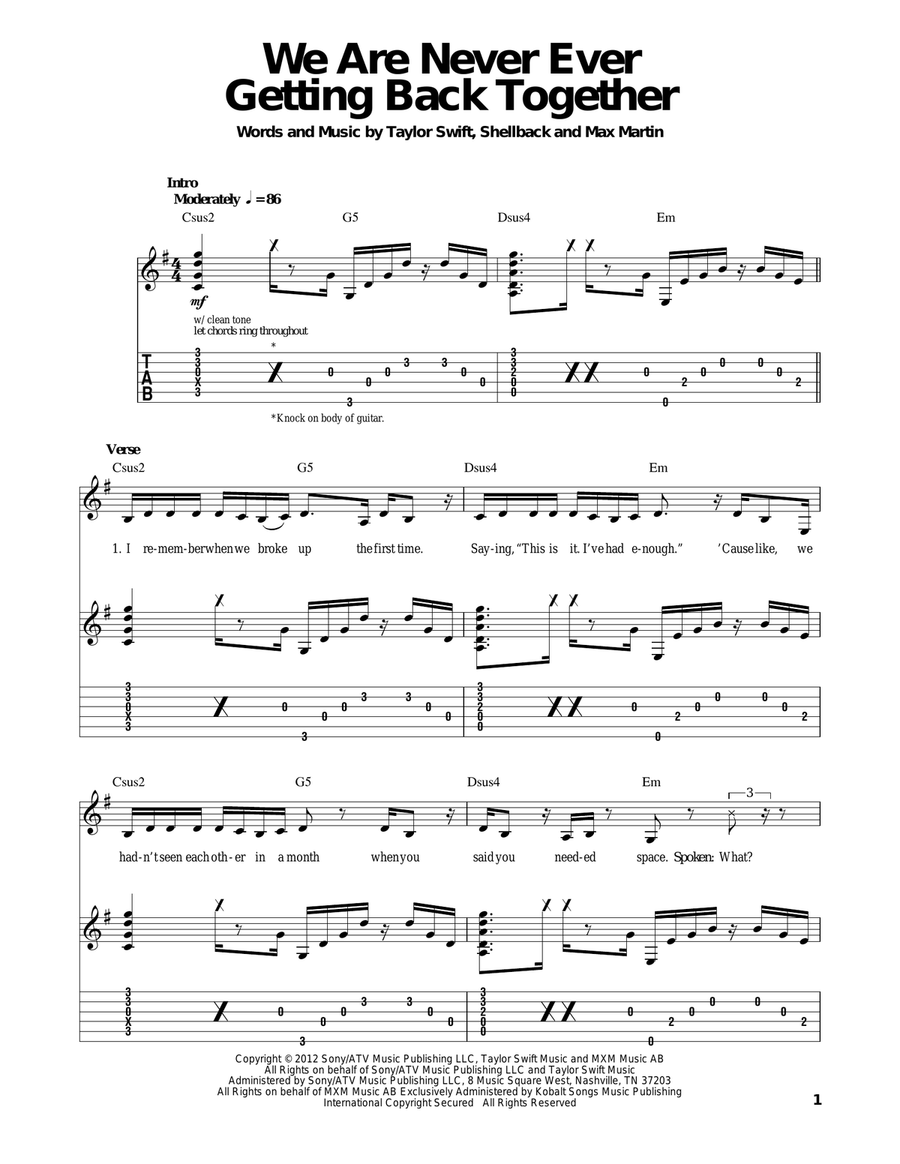 We Are Never Ever Getting Back Together Acoustic Guitar scores gallery preview page 1