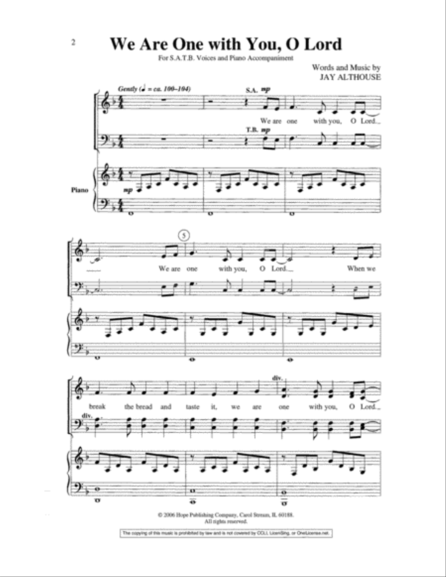 We Are One with You, O Lord 4-Part scores gallery preview page 2
