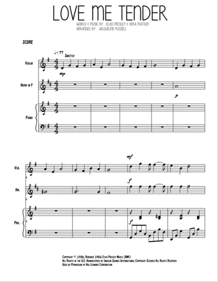 Love Me Tender Love Me Tender Small Ensemble scores gallery preview page 1