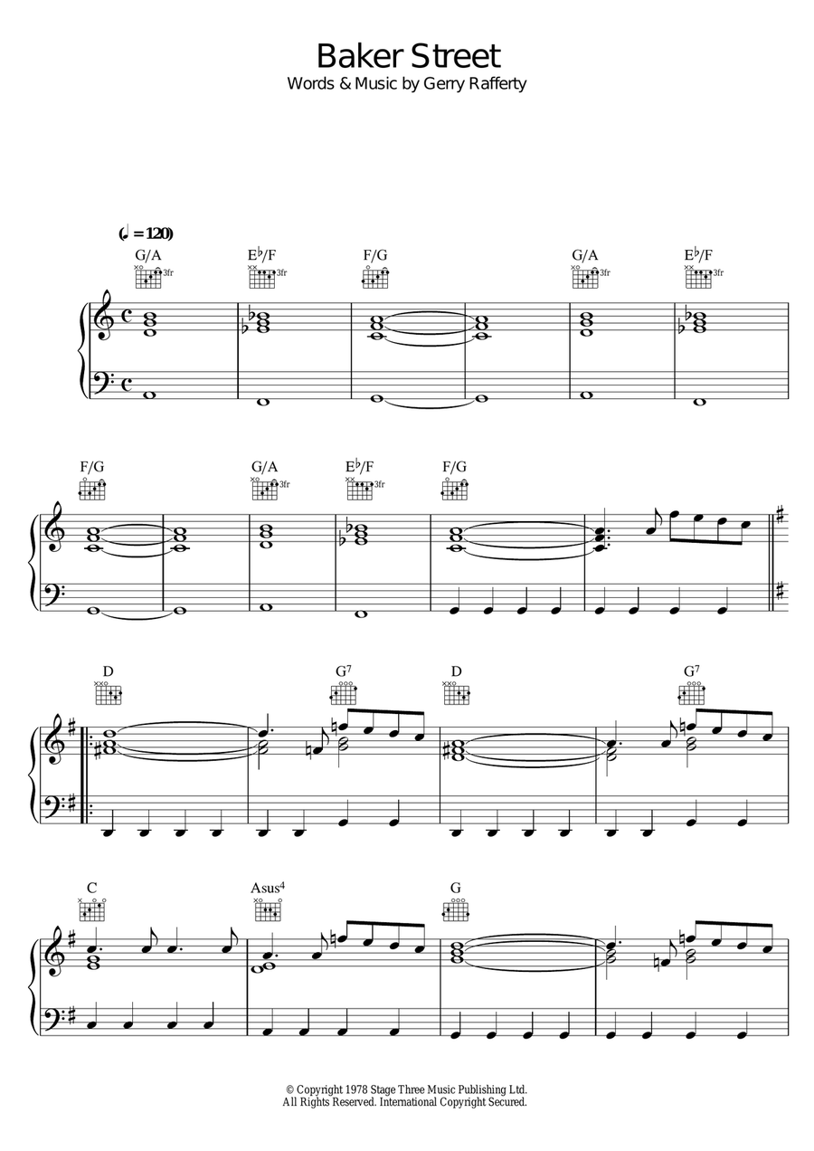Baker Street Baker Street Piano, Vocal, Guitar scores gallery preview page 1