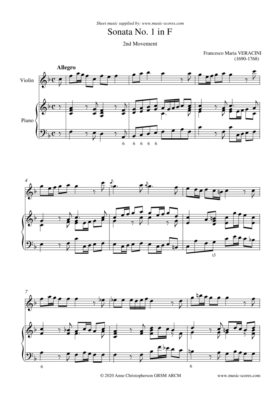 Veracini Allegro - Violin and Piano Violin Solo scores gallery preview page 1