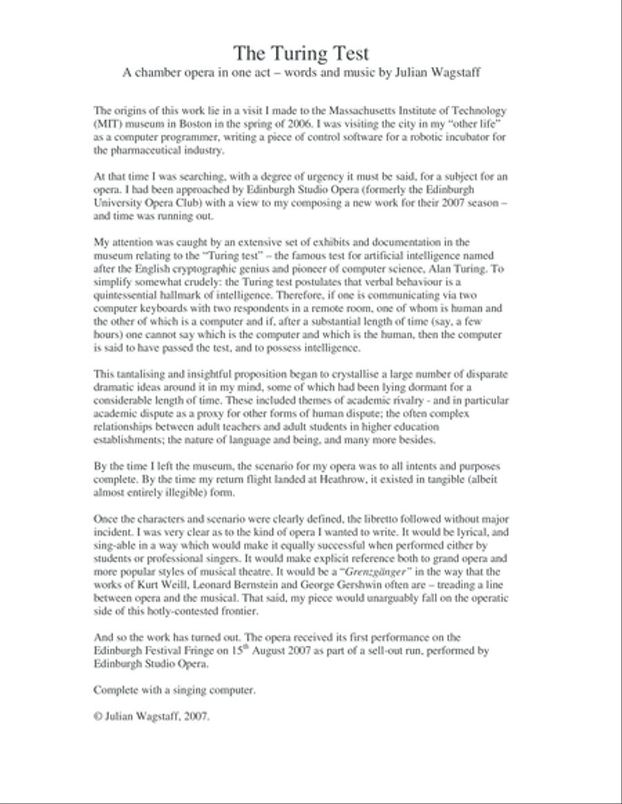 The Turing Test - a chamber opera in 1 act (libretto and piano/vocal score) Small Ensemble scores gallery preview page 3