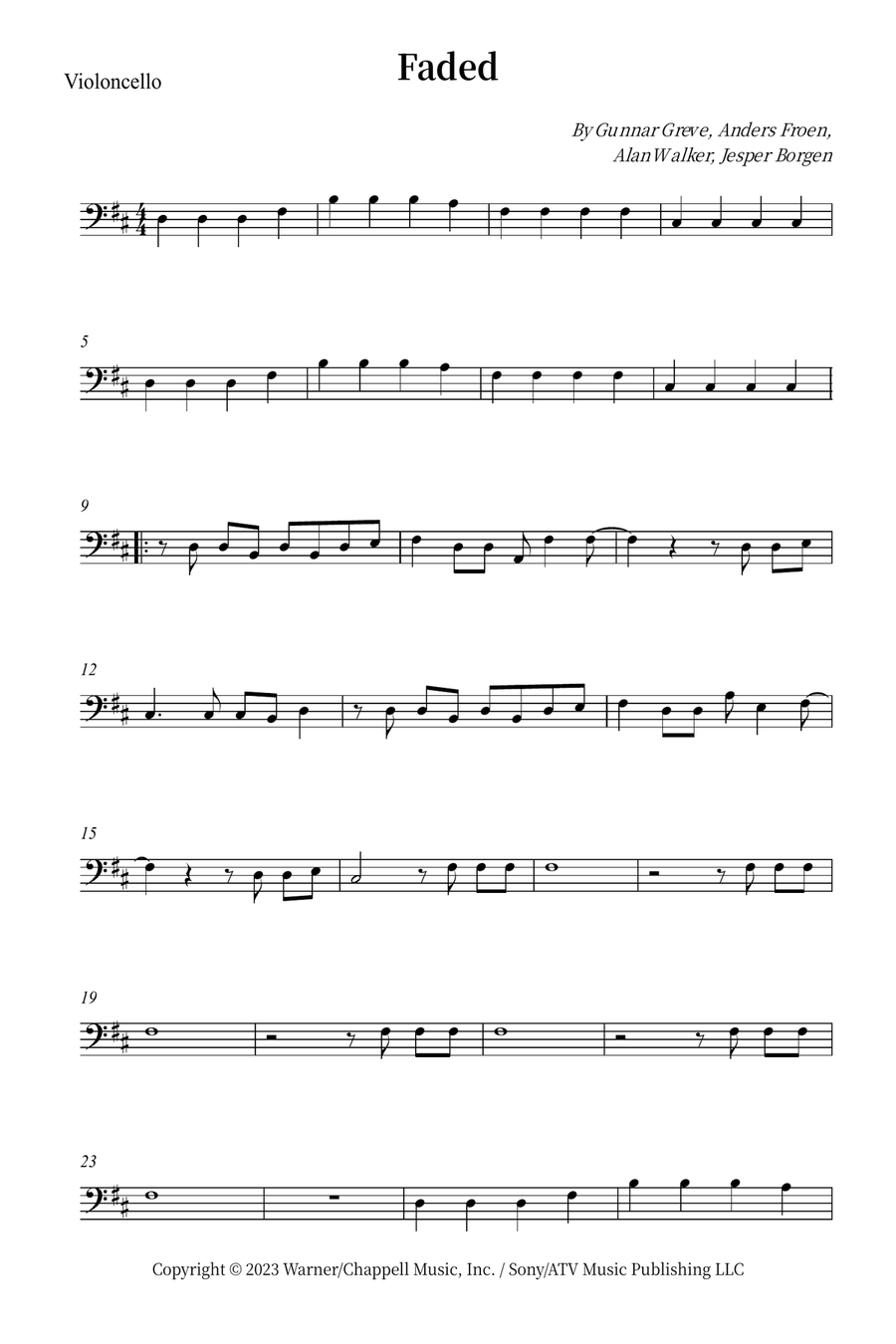 Faded Cello Solo scores gallery preview page 1