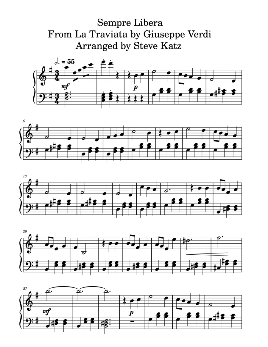 Sempre Libera from La Traviata Piano Solo scores gallery preview page 1