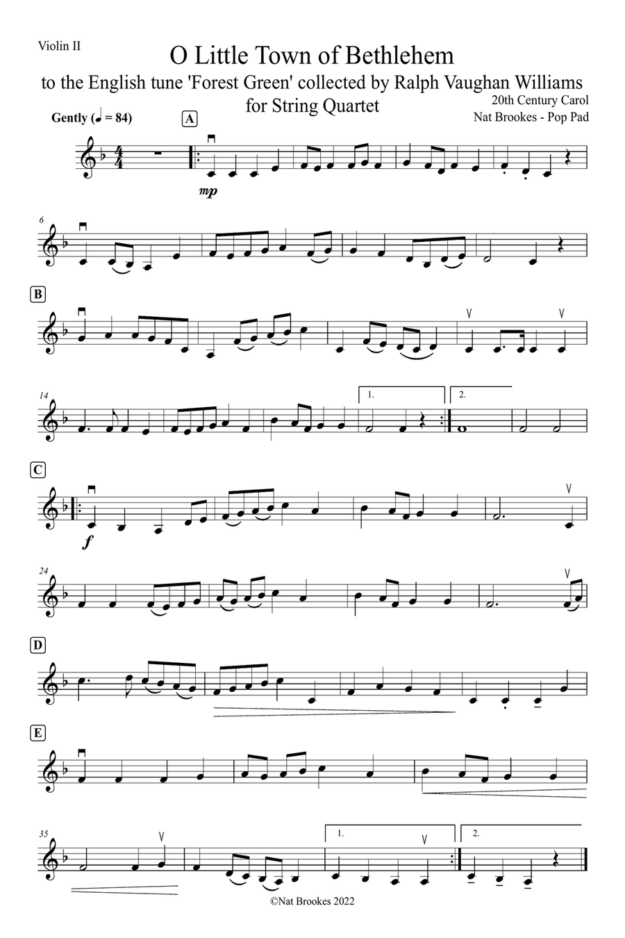 O Little Town of Bethlehem - UK Version (String Quartet) String Quartet scores gallery preview page 3