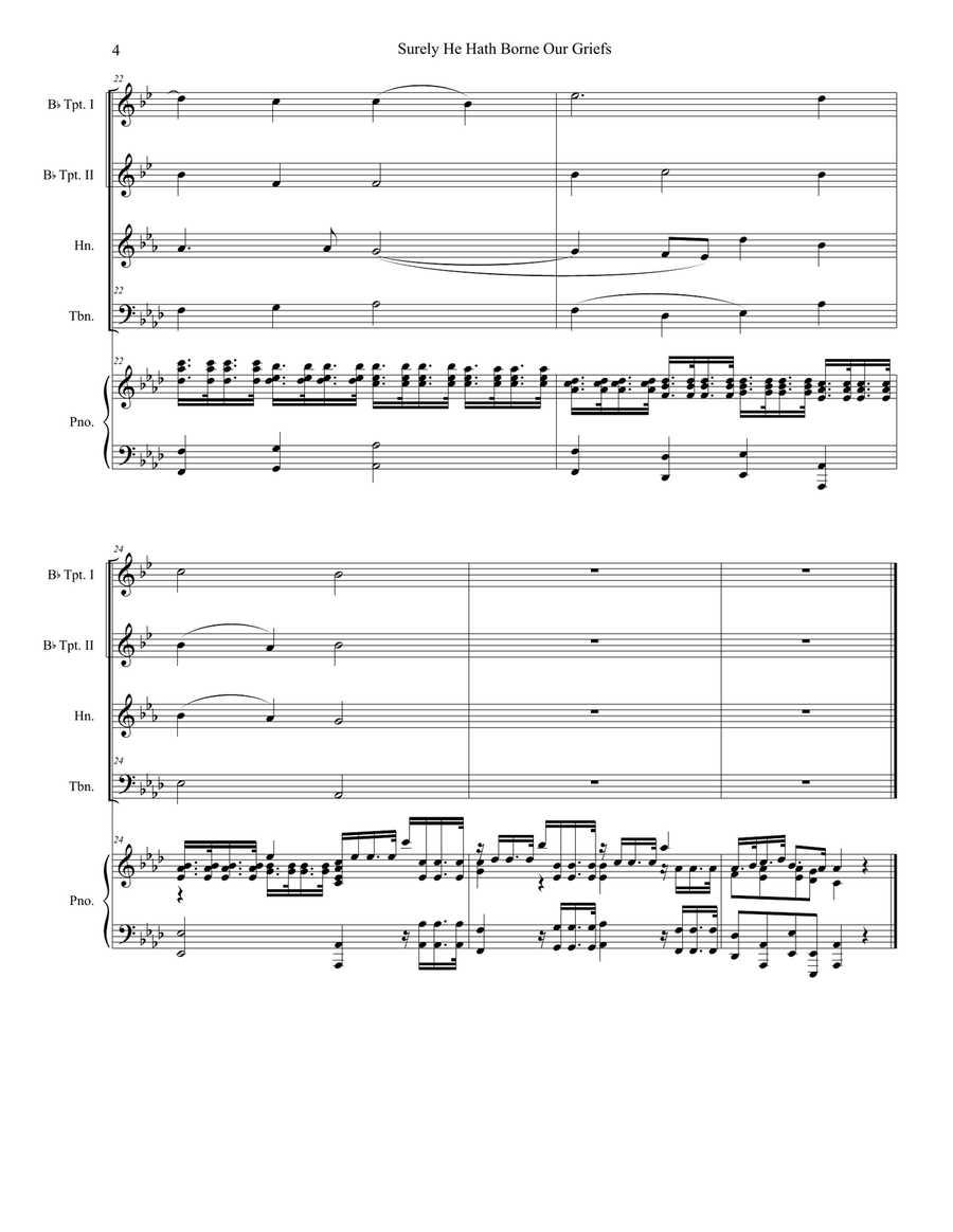 Surely He Hath Borne Our Griefs (Brass Quartet and Piano) Brass Quartet scores gallery preview page 4