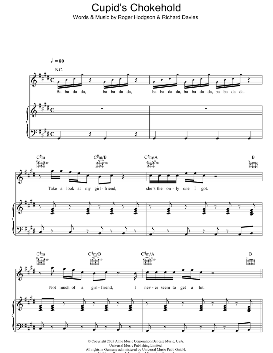 Cupid's Chokehold Piano, Vocal, Guitar scores gallery preview page 1