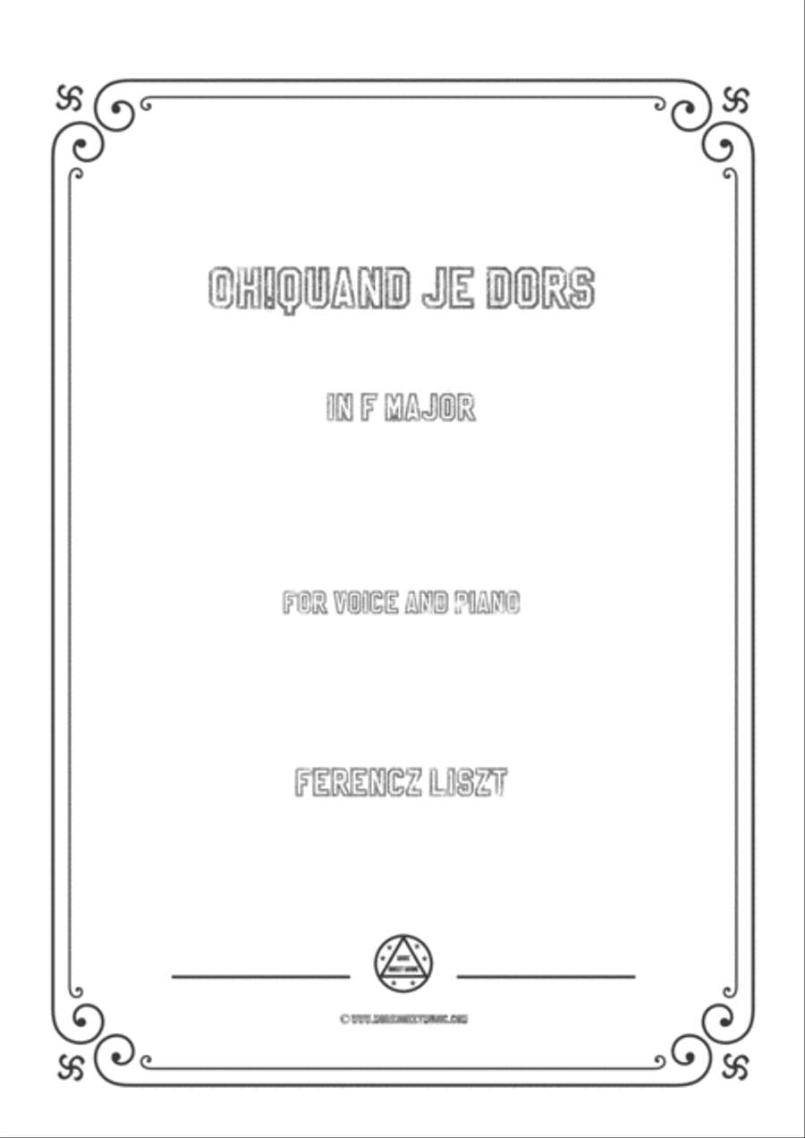 Liszt-Oh!Quand je dors in F Major,for Voice and Piano Voice Solo scores gallery preview page 1
