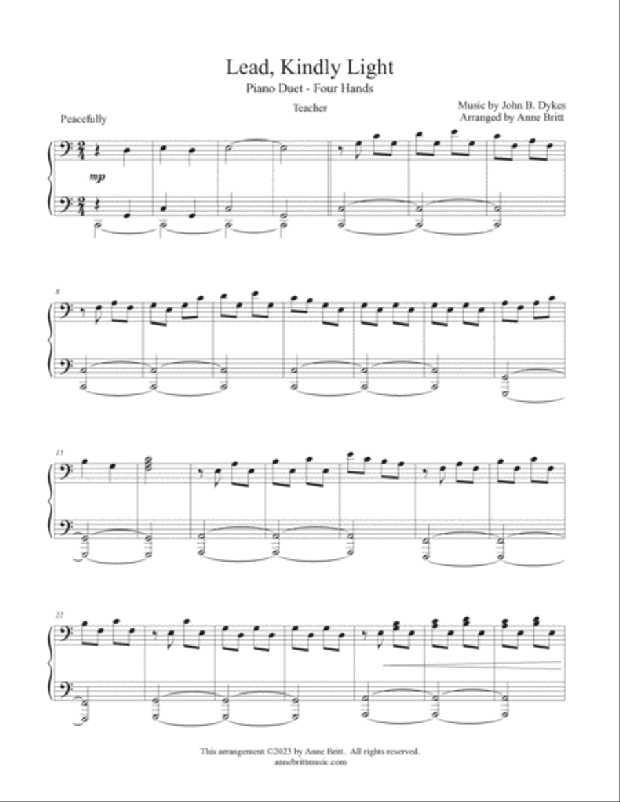 Lead, Kindly Light (late elementary student/teacher piano duet) Piano Method scores gallery preview page 4