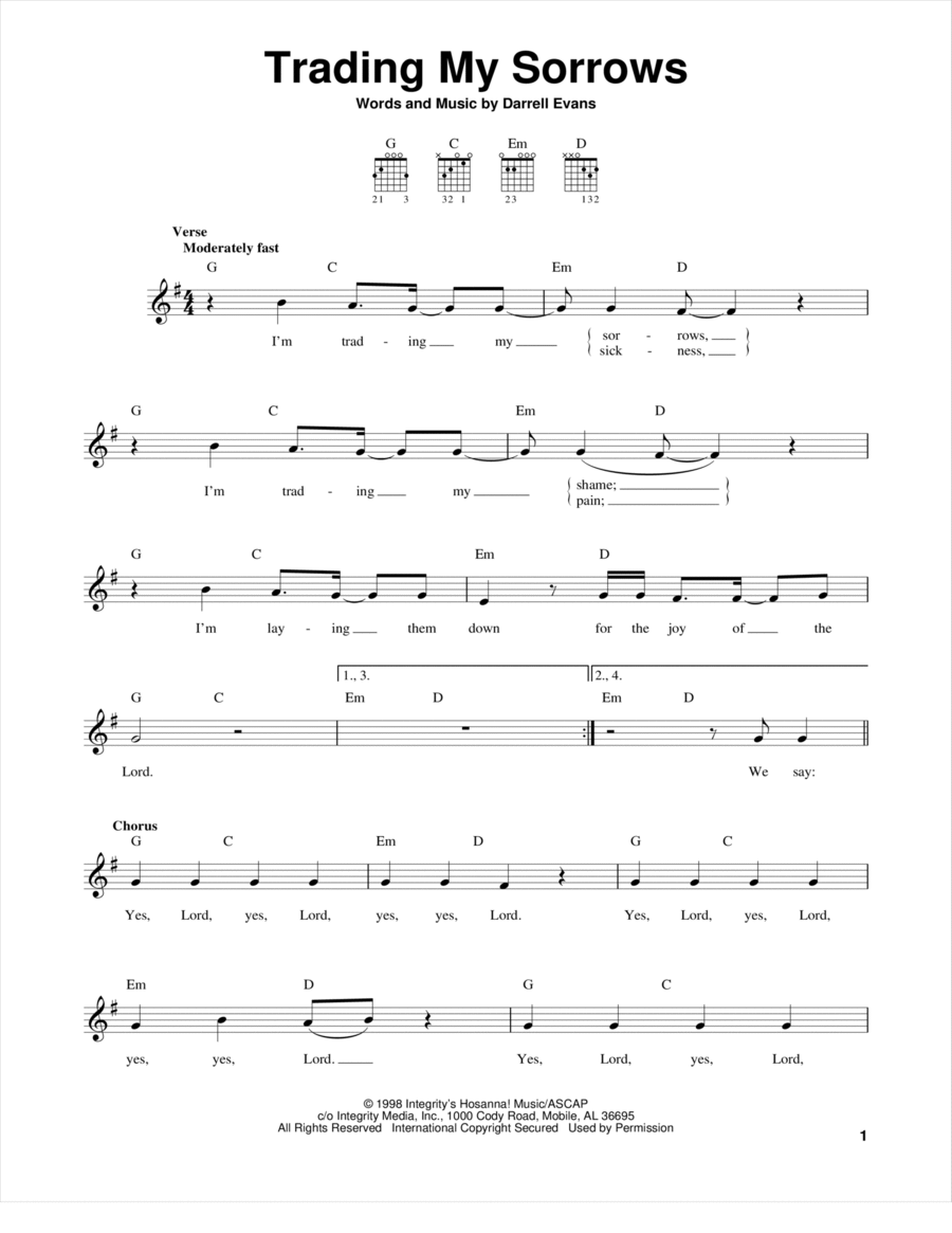 Trading My Sorrows Trading My Sorrows Acoustic Guitar scores gallery preview page 1