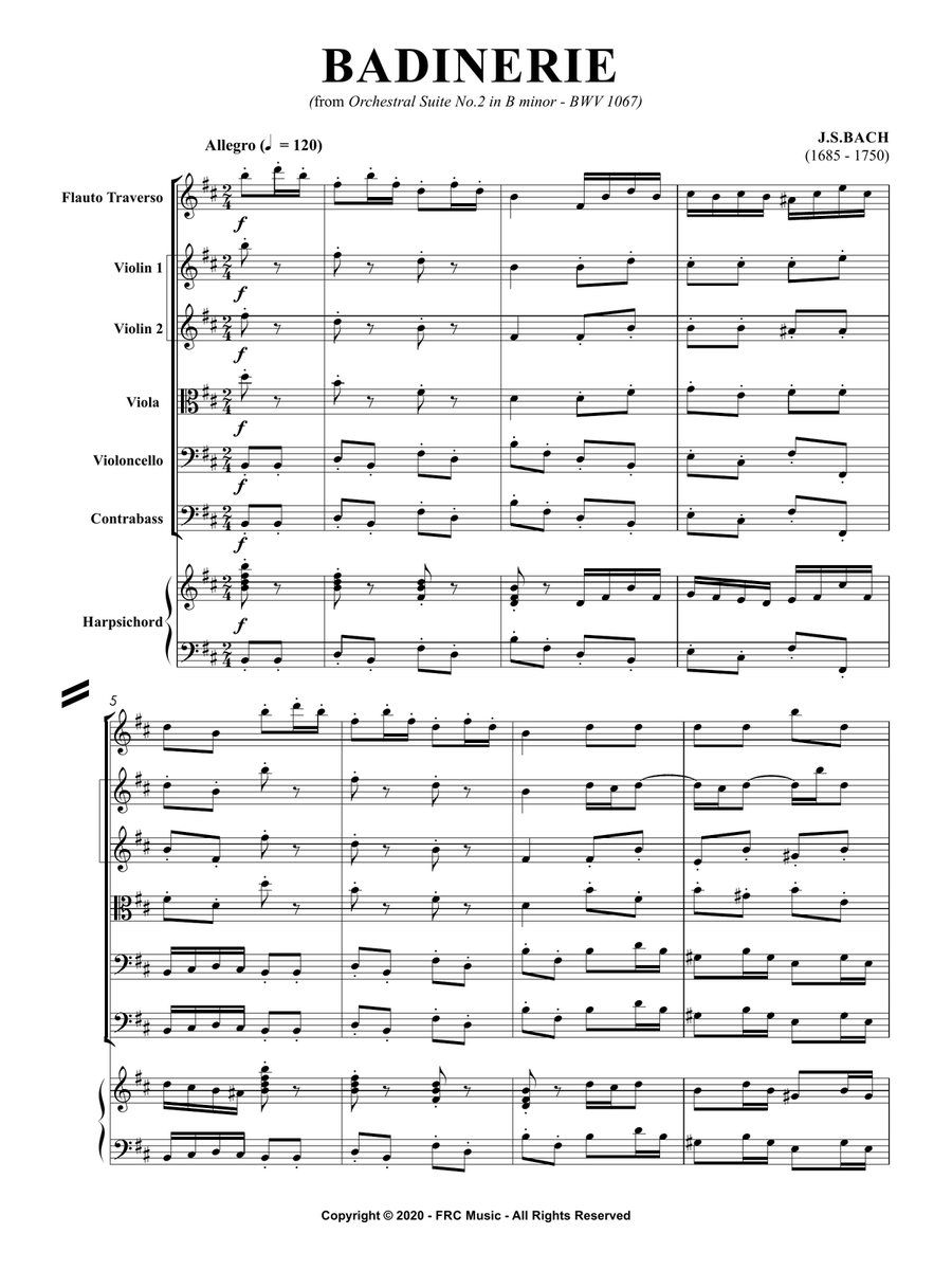 Badinerie - (from Orchestral Suite No.2 in B minor - BWV 1067 - for Traverso Flute, Strings and Cont Chamber Orchestra scores gallery preview page 3