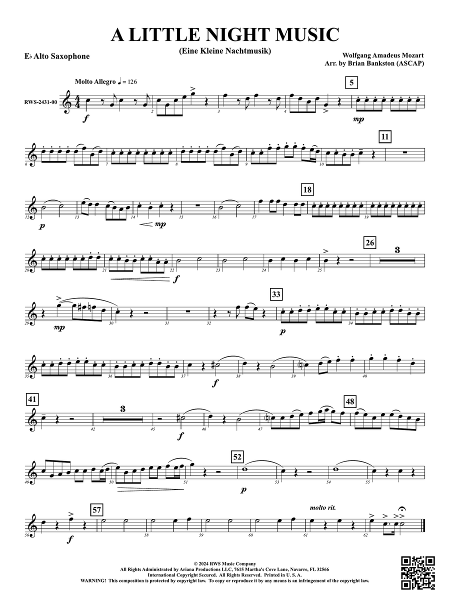 A Little Night Music - (Eine Kleine Nachtmusik): 1st E-flat Alto Saxophone Alto Saxophone scores gallery preview page 1