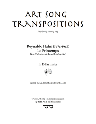 Book cover for HAHN: Le printemps (transposed to E-flat major)